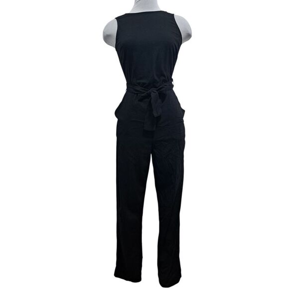 Marine Layer Tencel Blend Eloise Belted Jumpsuit Peekaboo Cutout XS Black NWT - Picture 3 of 15